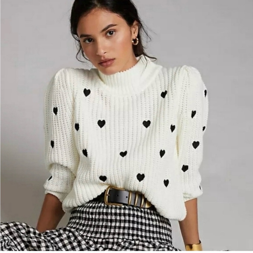 🖤Anthropologie English Factory Be my Valentine Heart Sweater